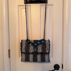 Kurt Geiger Tweed Shoulder Bag - Black and White